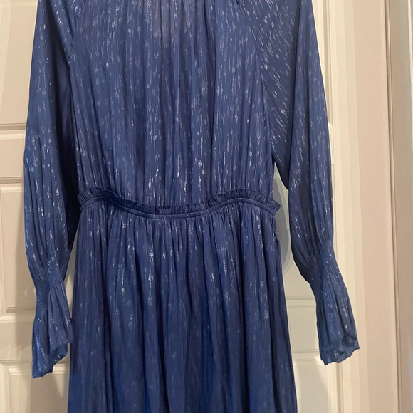 Current Air Blue Metallic Smocked Sleeve Mini Dress Size Large - Picture 13 of 13